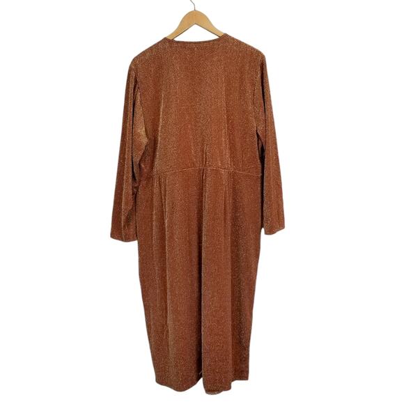 Torrid Women's Midi Glitter Knit Surplice Slit Tie Dress Gold Size 3X - Picture 3 of 10